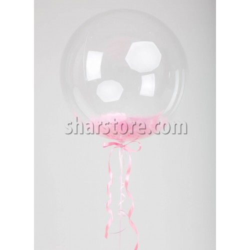 Шар-сфера Bubble с розовыми перьями 46 см.