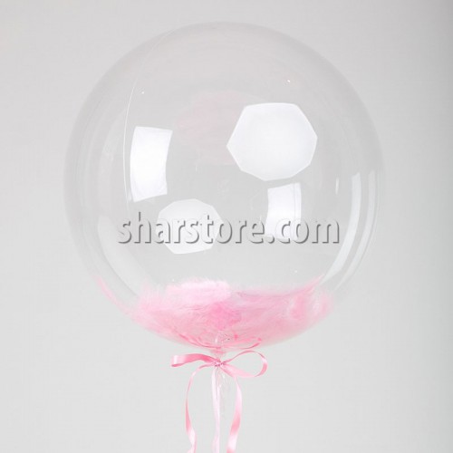 Шар-сфера Bubble с розовыми перьями 61 см.