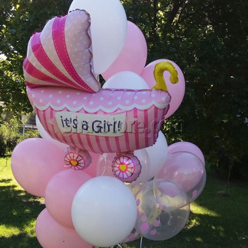 Шар «Коляска для девочки» розовый, 102 см.